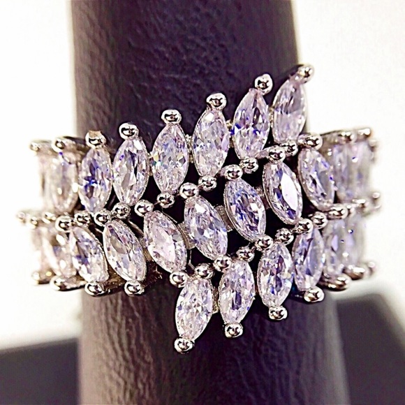 925 Silver & White Sapphire 3-Layer Bling Ring - Picture 3 of 6
